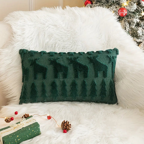 1pc/2pcs, Christmas Plush Pillow Cover Single Side Embroidered Wool Snowflake Christmas Tree Living Room Sofa Cushion Party Decoration Pillow Cover CozyHaus