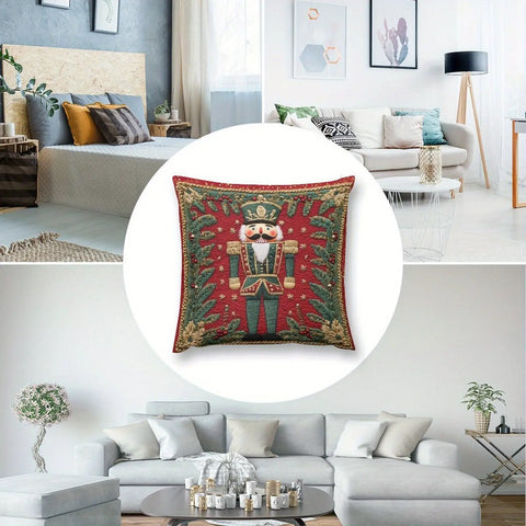 Christmas Nutcracker Throw Pillow Cover 45.72x45.72 cm - Glam Style Decorative Soft Short Plush Pillowcase, Woven Polyester, Zippered Cushion Case for Home Decor, Bedroom, Living Room, Machine Washable - 1pc CozyHaus