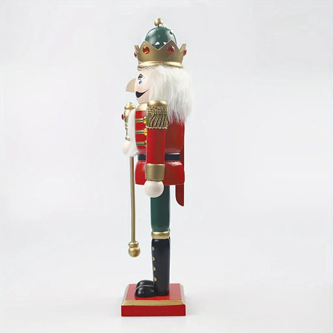 Christmas Nutcracker King Figurine, 11.81-Inch Traditional Wooden Soldier with Scepter, Festive Tabletop Holiday Decor, Manufactured Wood Nutcracker for Christmas Display CozyHaus