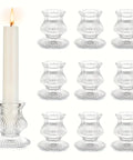 10-Pack Clear Glass Taper Candle Holders, Ribbed Mini Crystal Candlesticks Set for Home Decor, Event & Wedding Party Table Centerpieces, Versatile Holiday Decorations - No Electricity Needed CozyHaus