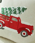 Vintage Red Truck and Christmas Tree Embroidered Throw Pillow Covers, Set of 1, Linen and Polyester Blend, Decorative Cushion Cases with Zipper for Home Decor, Spot-Clean, Suitable for Various Room Types - 43.18x43.18 cm CozyHaus