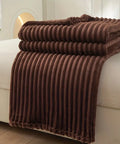 1pc Luxury Solid Color Wide Ribbed Throw Blanket, Soft Plush Flannel Blanket, Cozy Bedding, Sofa Decor, Without Pillowcase Or Insert CozyHaus