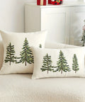 1pc Festive Green Christmas Tree Embroidered Throw Pillow Cover - Perfect for Holiday Home Decor, Machine Washable, Zip Closure, Linen Blend CozyHaus