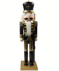 1pc Wooden Nutcracker Figurine, 15-Inch Black And Golden Soldier With Rifle, Festive Christmas Tabletop Decor, Holiday Ornament, Traditional Wood Craftsmanship CozyHaus