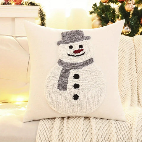 Festive Traditional Style Christmas Decorative Pillow Cover - Snowman And Reindeer with Geometric Patterns, Hand Wash Only, Mixed Colors, Zipper Closure, Suitable for Living Room, Made with Cotton And Polyester Blend CozyHaus