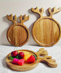 1PCS Christmas Reindeer Antler Serving Tray, Acacia Wood Multifunctional Platter for Afternoon Tea, Dinner, and Home Gatherings, Polished Wood Finish, Seasonal Holiday Themed for Christmas, Halloween, St. Patrick's Day, Valentine's Day - Decorative Wooden CozyHaus