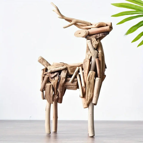 Handcrafted Wooden Deer Sculpture: Abstract Design for Indoor/Outdoor Use - Perfect Christmas Gift for Your Living Room or Office CozyHaus