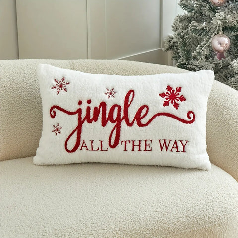 Jingle Bell Embroidered Throw Pillow Cover - Festive Christmas & Winter Decor, Soft Faux Fur, Zip Closure, Hand Wash Only - Perfect for Living Room, Bedroom, and Parties CozyHaus