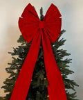 Large Red Christmas Tree Bow Topper - Festive Gift Bow for Home, Office, or Party Decor - 38cm/14.96inch Bow, 140cm/55.1 inch Tail - No Feathers - Made of Polyester CozyHaus