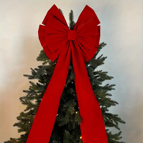 Large Red Christmas Tree Bow Topper - Festive Gift Bow for Home, Office, or Party Decor - 38cm/14.96inch Bow, 140cm/55.1 inch Tail - No Feathers - Made of Polyester CozyHaus