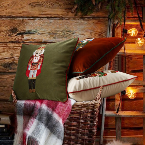 Christmas Nutcracker Embroidered Throw Pillow Covers 45.72x45.72 cm, Set of 1, Contemporary Style Zippered Cushion Cases for Sofa and Bed, Machine Washable, Decorative Polyester Pillowcases for Various Room Types CozyHaus