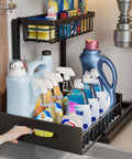 2-Tier Pull-Out Under Sink Organizer - Metal Storage Shelf for Kitchen & Bathroom Cabinets, Space-Saving Design CozyHaus