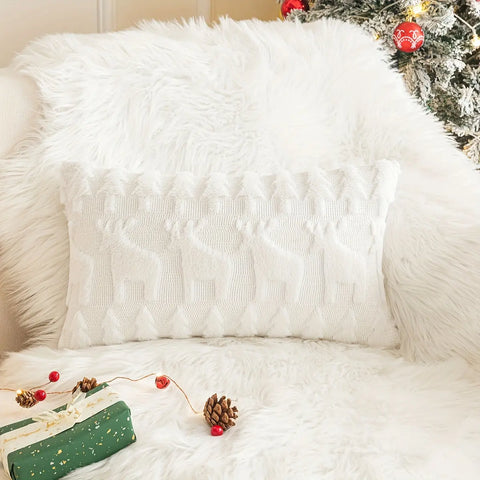 1pc/2pcs, Christmas Plush Pillow Cover Single Side Embroidered Wool Snowflake Christmas Tree Living Room Sofa Cushion Party Decoration Pillow Cover CozyHaus