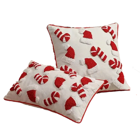 Christmas Plush Throw Pillow Cover 44.96cm - Festive Red & White, Zip Closure, Machine Washable Polyester - Perfect for Sofa and Bedroom Decor CozyHaus