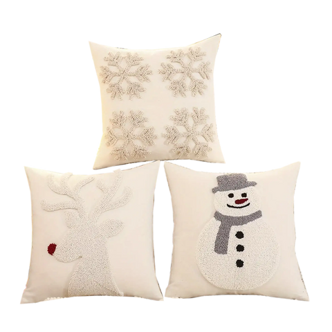 Festive Traditional Style Christmas Decorative Pillow Cover - Snowman And Reindeer with Geometric Patterns, Hand Wash Only, Mixed Colors, Zipper Closure, Suitable for Living Room, Made with Cotton And Polyester Blend CozyHaus