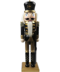 1pc Wooden Nutcracker Figurine, 15-Inch Black And Golden Soldier With Rifle, Festive Christmas Tabletop Decor, Holiday Ornament, Traditional Wood Craftsmanship CozyHaus