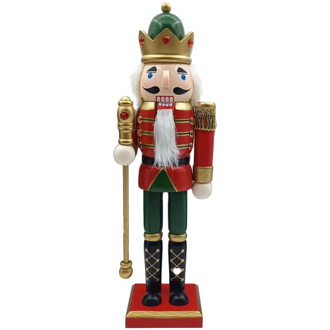 Christmas Nutcracker King Figurine, 11.81-Inch Traditional Wooden Soldier with Scepter, Festive Tabletop Holiday Decor, Manufactured Wood Nutcracker for Christmas Display CozyHaus