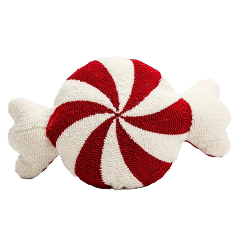 Classic Stripe Pattern Christmas Festive Candy-Shaped Embroidered Velour Throw Pillow - Hand Washable, Woven Polyester Fabric, No Print, for Living Room, Bedroom, Garden, Party Decor (Single Pack) CozyHaus