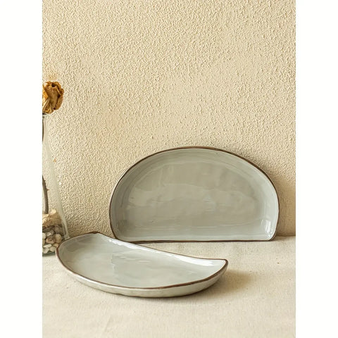 1pc Elegant Ceramic Half-Moon Serving Platter - Creative, Lightweight Design for Sushi & Snacks - Perfect for Home Kitchen and Restaurant Use CozyHaus