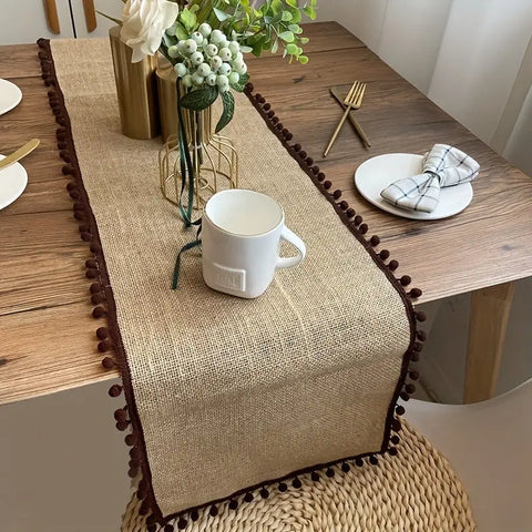 1pc Rustic Burlap Table Runner - Festive Christmas Design, Woven Polyester & Jute Blend, Perfect for Dining & Entryway Decor CozyHaus