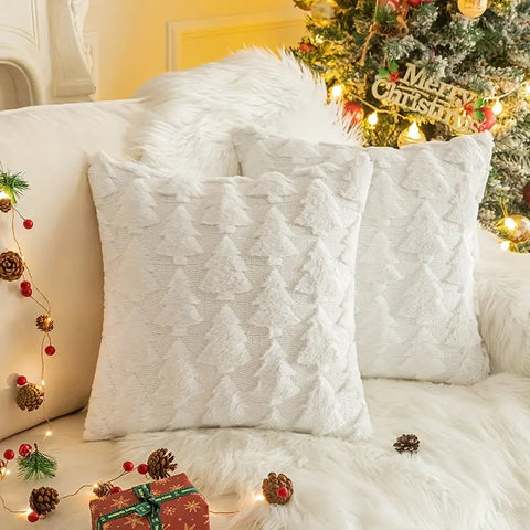 1pc/2pcs, Christmas Plush Pillow Cover Single Side Embroidered Wool Snowflake Christmas Tree Living Room Sofa Cushion Party Decoration Pillow Cover CozyHaus