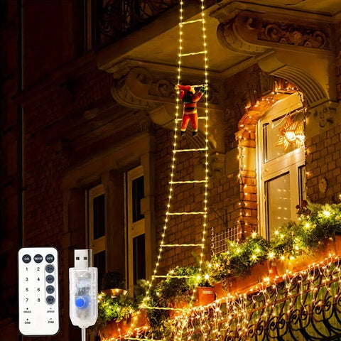 LED Santa Claus Ladder Lights String, USB Powered Christmas Holiday Decorations, Multi-Color LED Rope Lights for Indoor Decoration, 3m/1.7m, Plastic, Bar/Bat Mitzvah, Halloween, Christmas, Universal Holiday Decor, ≤36V CozyHaus