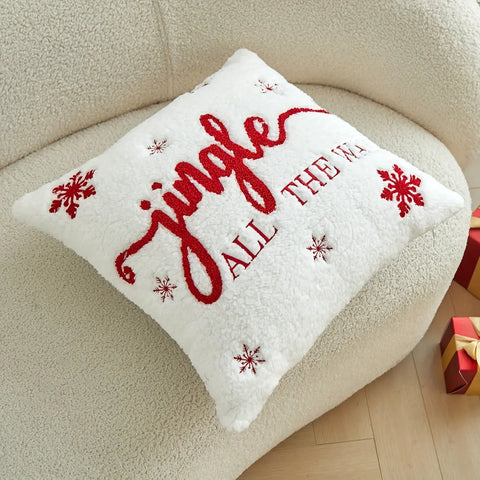 Jingle Bell Embroidered Throw Pillow Cover - Festive Christmas & Winter Decor, Soft Faux Fur, Zip Closure, Hand Wash Only - Perfect for Living Room, Bedroom, and Parties CozyHaus