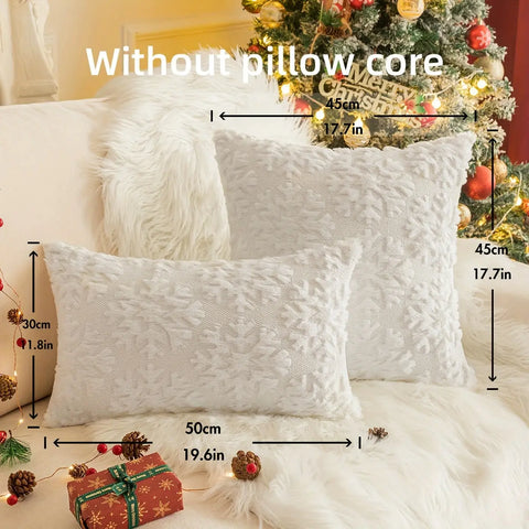 1pc/2pcs, Christmas Plush Pillow Cover Single Side Embroidered Wool Snowflake Christmas Tree Living Room Sofa Cushion Party Decoration Pillow Cover CozyHaus