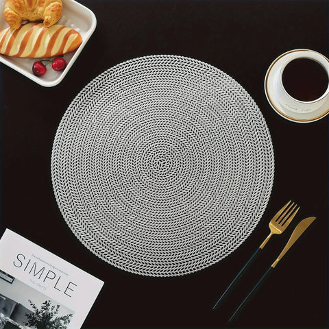 6/8 Pack Round PVC Place Mats, Non-Slip Dining Table Mats for Wedding, Christmas, Parties, Heat Resistant Woven Chargers for Home and Kitchen Tabletop Decor - Hand Wash Only CozyHaus