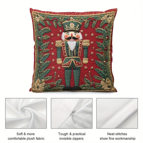 Christmas Nutcracker Throw Pillow Cover 45.72x45.72 cm - Glam Style Decorative Soft Short Plush Pillowcase, Woven Polyester, Zippered Cushion Case for Home Decor, Bedroom, Living Room, Machine Washable - 1pc CozyHaus