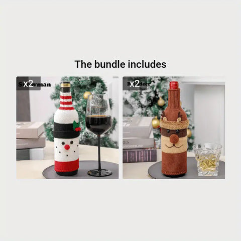 Christmas Decorations Santa Wine Bottle Cover, Knitted Champagne Bottle Sleeve For Restaurant Holiday Settings Christmas, Halloween, Thanksgiving Day Gift Easter Gift CozyHaus