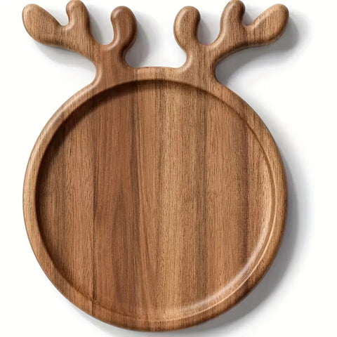 1PCS Christmas Reindeer Antler Serving Tray, Acacia Wood Multifunctional Platter for Afternoon Tea, Dinner, and Home Gatherings, Polished Wood Finish, Seasonal Holiday Themed for Christmas, Halloween, St. Patrick's Day, Valentine's Day - Decorative Wooden CozyHaus