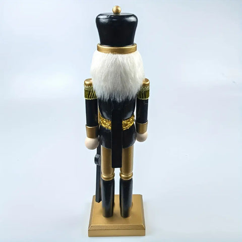 1pc Wooden Nutcracker Figurine, 15-Inch Black And Golden Soldier With Rifle, Festive Christmas Tabletop Decor, Holiday Ornament, Traditional Wood Craftsmanship CozyHaus