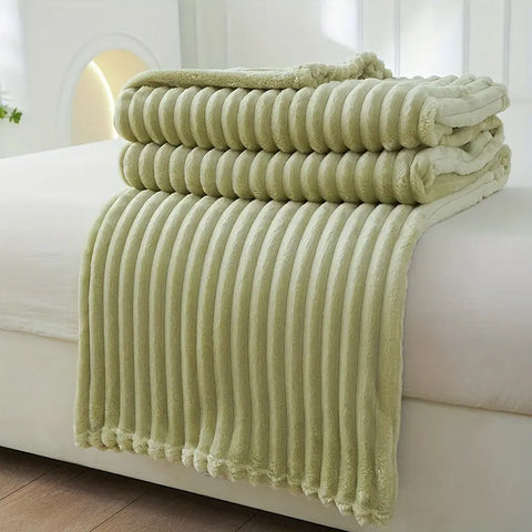 1pc Luxury Solid Color Wide Ribbed Throw Blanket, Soft Plush Flannel Blanket, Cozy Bedding, Sofa Decor, Without Pillowcase Or Insert CozyHaus