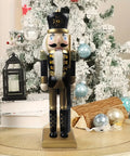 1pc Wooden Nutcracker Figurine, 15-Inch Black And Golden Soldier With Rifle, Festive Christmas Tabletop Decor, Holiday Ornament, Traditional Wood Craftsmanship CozyHaus