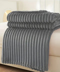 1pc Luxury Solid Color Wide Ribbed Throw Blanket, Soft Plush Flannel Blanket, Cozy Bedding, Sofa Decor, Without Pillowcase Or Insert CozyHaus