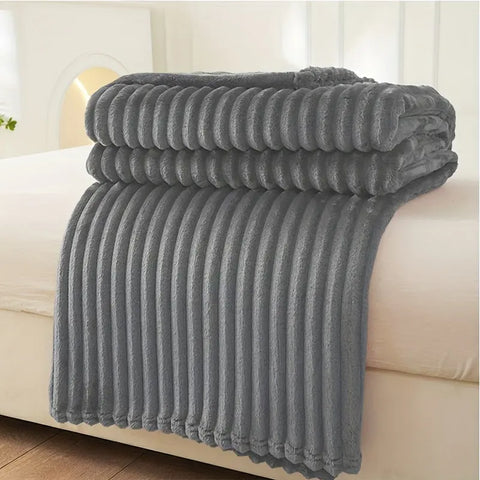 1pc Luxury Solid Color Wide Ribbed Throw Blanket, Soft Plush Flannel Blanket, Cozy Bedding, Sofa Decor, Without Pillowcase Or Insert CozyHaus