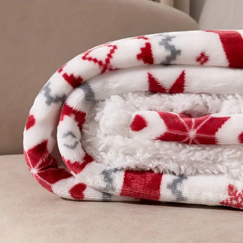 1pc Christmas Sherpa Blanket Boys Girls Throw Blanket Holiday Christmas Reindeer Snowflakes Fleece Blanket Soft Plush Warm Winter Cabin Throw Blanket CozyHaus