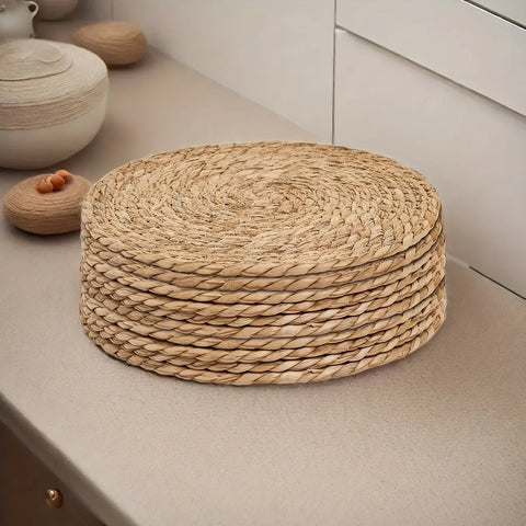 6pcs, Natural Hand Woven Placemat, Round Placemat, Suitable For Table, Home Decoration, Wedding Party Decoration, All Kinds Of Party Decoration CozyHaus