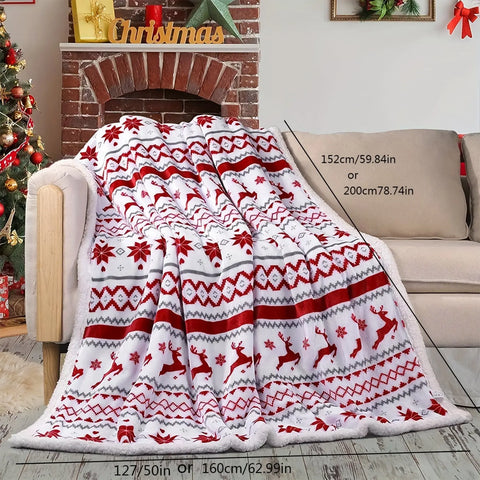 1pc Christmas Sherpa Blanket Boys Girls Throw Blanket Holiday Christmas Reindeer Snowflakes Fleece Blanket Soft Plush Warm Winter Cabin Throw Blanket CozyHaus