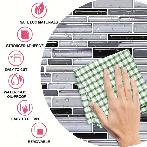 10pcs 3D Tile Stickers, Grass Green Square Simulation Tile Stickers PU Material Removable Thickened Wall Stickers Waterproof Dirty Resistant Easy To Clean Kitchen And Bathroom Renovation Self-adhesive Wall Stickers Home Decor, 25.4cm*25.4cm CozyHaus