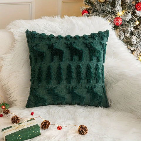 1pc/2pcs, Christmas Plush Pillow Cover Single Side Embroidered Wool Snowflake Christmas Tree Living Room Sofa Cushion Party Decoration Pillow Cover CozyHaus