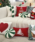 Classic Stripe Pattern Christmas Festive Candy-Shaped Embroidered Velour Throw Pillow - Hand Washable, Woven Polyester Fabric, No Print, for Living Room, Bedroom, Garden, Party Decor (Single Pack) CozyHaus