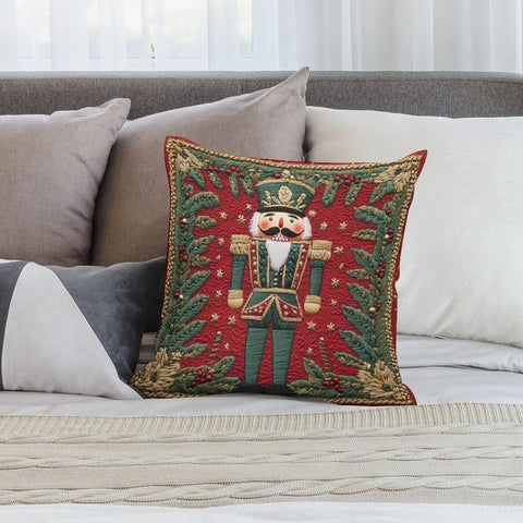 Christmas Nutcracker Throw Pillow Cover 45.72x45.72 cm - Glam Style Decorative Soft Short Plush Pillowcase, Woven Polyester, Zippered Cushion Case for Home Decor, Bedroom, Living Room, Machine Washable - 1pc CozyHaus