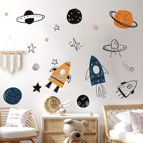 1pc, Outer Space Nursery Wall Sticker - Rocket Ship, Astronaut, and Planet Decor for Boy's Room - Vinyl Decor for a Fun and Imaginative Space Theme CozyHaus