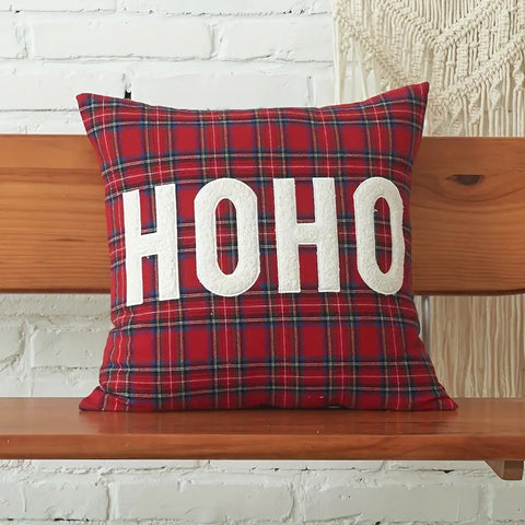 Vibrant Festive Christmas Embroidered Plaid Throw Pillow Cover - Soft, Zippered, Hand Washable Polyester Cushion Case with Easy Care for Home & Office Decor, Perfect for Holiday Season CozyHaus