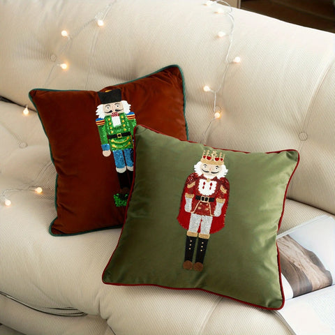 Christmas Nutcracker Embroidered Throw Pillow Covers 45.72x45.72 cm, Set of 1, Contemporary Style Zippered Cushion Cases for Sofa and Bed, Machine Washable, Decorative Polyester Pillowcases for Various Room Types CozyHaus