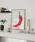 Chic "You're Hot" Red Chili Pepper Art Deco Poster - Modern Minimalist Kitchen Wall Art - Fashion Vintage Food Illustration - Trendy Retro Spring/Summer Decor - Painted Style Frameless Print CozyHaus