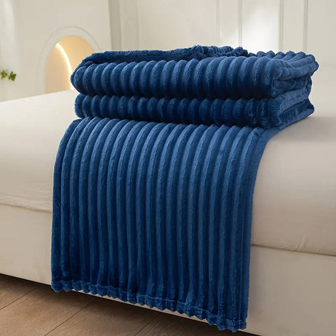 1pc Luxury Solid Color Wide Ribbed Throw Blanket, Soft Plush Flannel Blanket, Cozy Bedding, Sofa Decor, Without Pillowcase Or Insert CozyHaus