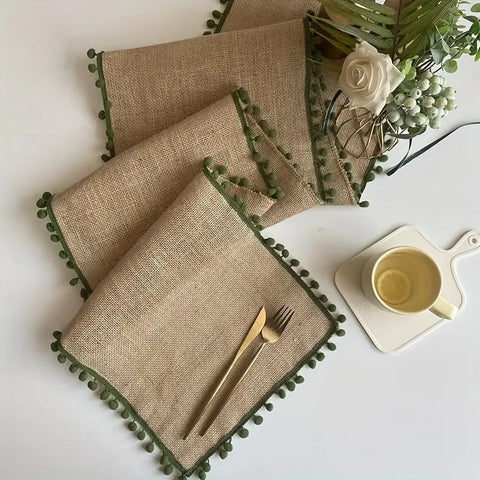 1pc Rustic Burlap Table Runner - Festive Christmas Design, Woven Polyester & Jute Blend, Perfect for Dining & Entryway Decor CozyHaus